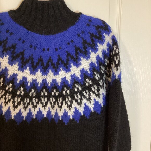 George Women's Black Turtleneck Knit Sweater Fair Isle Pattern Size S/P Skiing - Picture 4 of 7